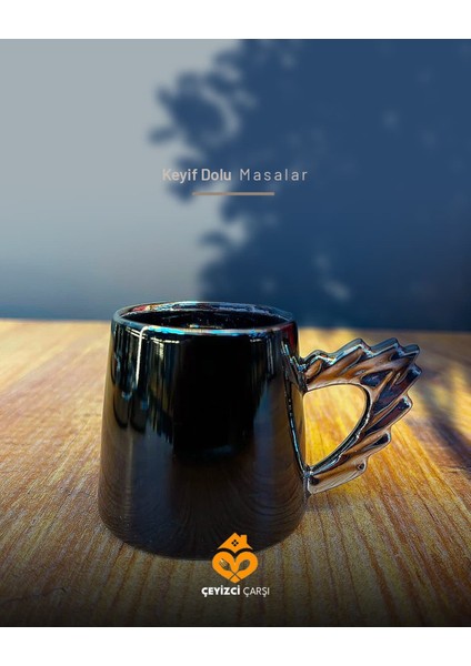 12 Parça Lüks Siyah Metalik Kahve Fincan Takımı – Modern Tasarım & Gümüş Detaylı fiyatları