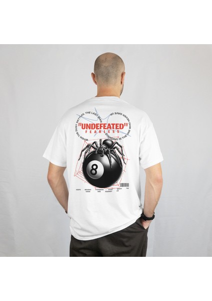 Oversize Beyaz Erkek Örümcek Baskılı T-Shirt %100 Pamuk