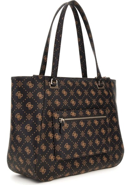 Kadın Monogram Desenli Çok Bölmeli Tote Çanta - Kahverengi fiyatları