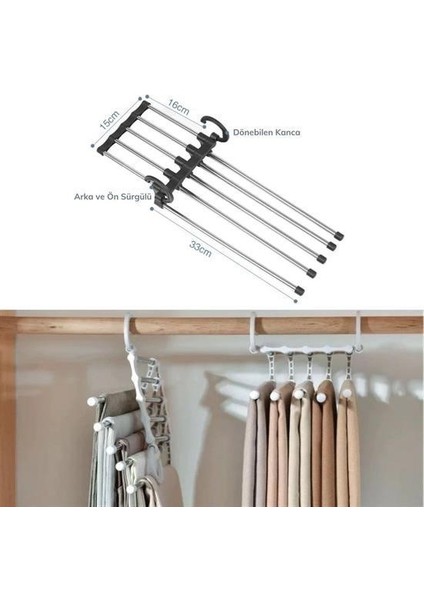 Buffer® Hareketli Dolap Içi Pantolon Kravat Şal Askı Sistemi Düzenleyici Katmanlı Askılık Organizer indirimleri