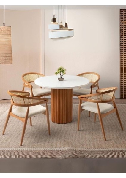 Perge Iskandinav Natural Ahşap Masa Sandalye Takımı 90X90