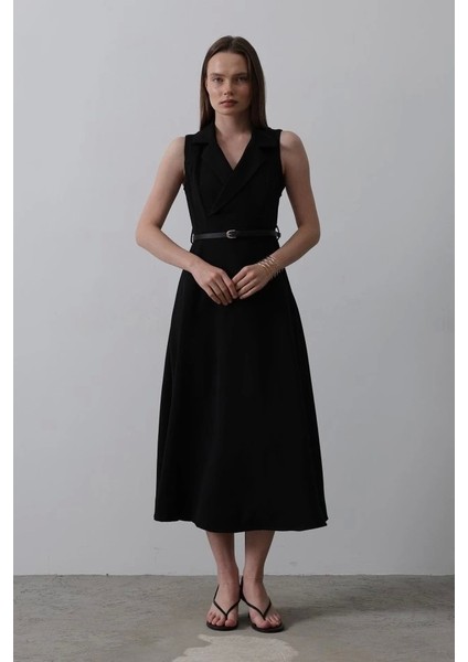 Sıfır Kollu Kemer Detaylı Elbise - Siyah fiyatları
