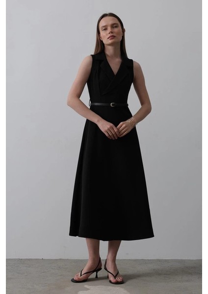 Sıfır Kollu Kemer Detaylı Elbise - Siyah fırsatları