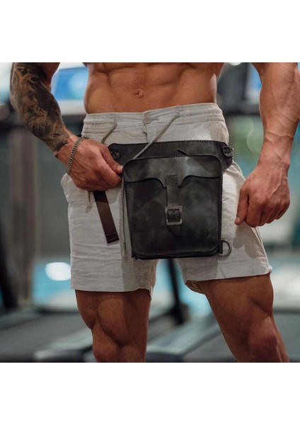 Isme Özel All In One Bel ve Bacak Çantası - %100 Deri - AC15001 - Antrasit