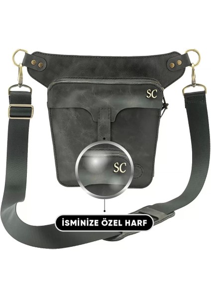 Isme Özel All In One Bel ve Bacak Çantası - %100 Deri - AC15001 - Antrasit fiyatları