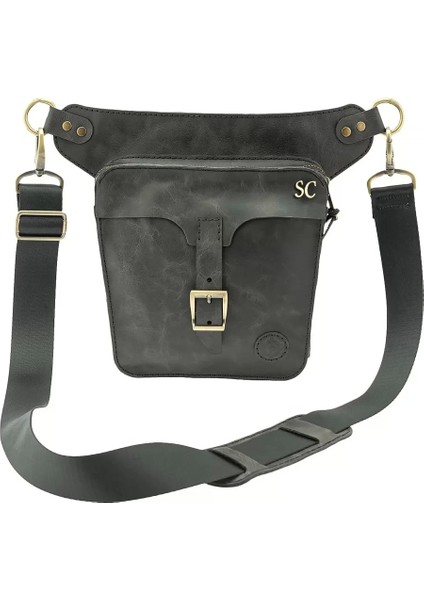 Isme Özel All In One Bel ve Bacak Çantası - %100 Deri - AC15001 - Antrasit modelleri