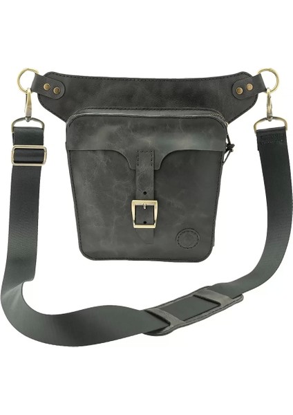 Isme Özel All In One Bel ve Bacak Çantası - %100 Deri - AC15001 - Antrasit fırsatları