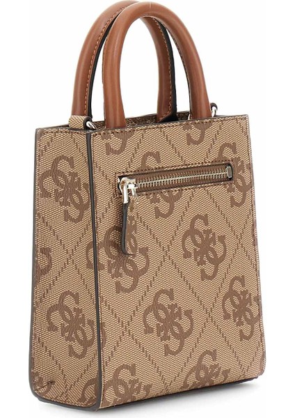 Kadın Şerit Detaylı Monogram Desenli Mini Dikey Çanta - Kahverengi fiyatları