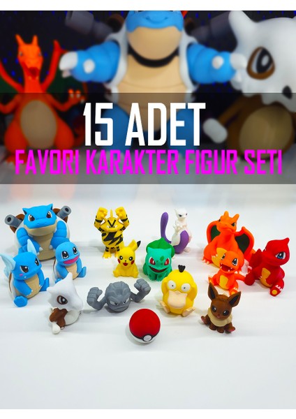 15 Adet Mega Pokemon Figür Seti Mewtwo, Blastoise, Charizard, Pikachu, Bulbasaur 5-8 cm