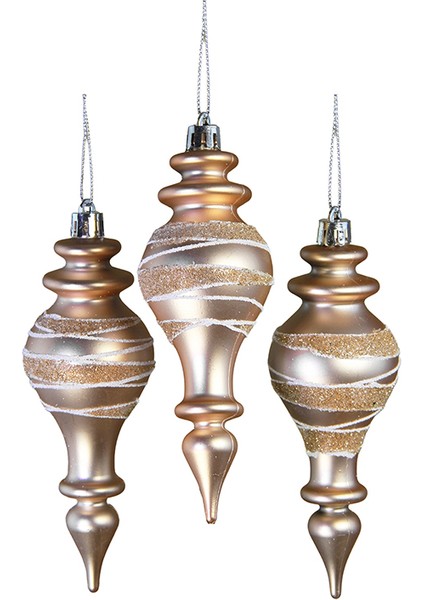 Yılbaşı Süsü Simli Fırıldak 3'lü Top Rose 14 cm