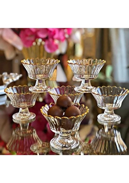 6'lı Cam Ayaklı Yaldızlı Şekerlik Lokumluk Sunumluk modelleri