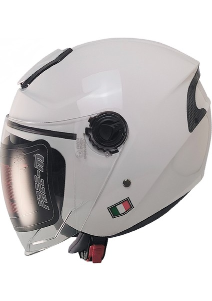 Motosiklet ve Bisiklet Kaskı Yarım Arka Reflektörlü Güneş Vizörlü Kask Beyaz