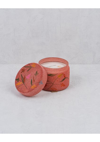 Bordo Kadife Çiçekli Cam Mum