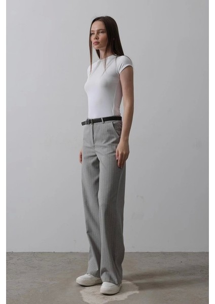 Kemerli Palazzo Pantolon - Gri-Beyaz fiyatları