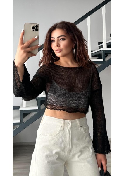 Siyah Merserize Crop Bluz