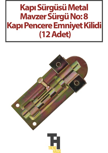 Kapı Sürgüsü Metal Mavzer Sürgü No: 8 Kapı Pencere Emniyet Kilidi (12 Adet)