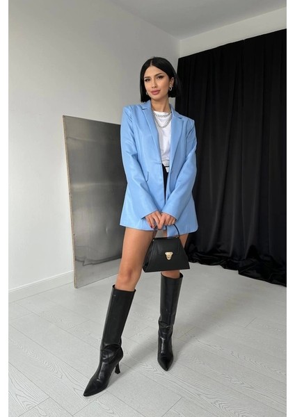 Mavi Düğmeli Deri Ceket