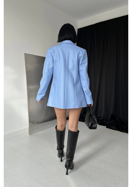 Mavi Düğmeli Deri Ceket fırsatları