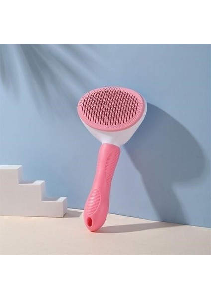 Buffer® Kedi Köpek Tüy Toplayıcı Kendini Temizleyebilen Ergonomik Saplı Evcil Hayvan Tarağı Pembe