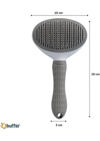 Buffer® Kedi Köpek Tüy Toplayıcı Kendini Temizleyebilen Ergonomik Rahat Evcil Hayvan Tarağı Gri