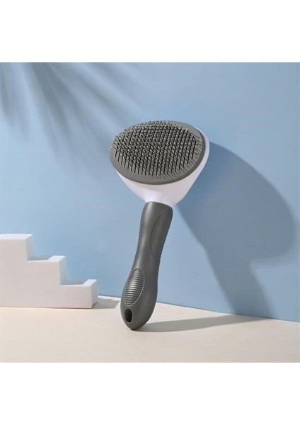 Buffer® Kedi Köpek Tüy Toplayıcı Kendini Temizleyebilen Ergonomik Rahat Evcil Hayvan Tarağı Gri