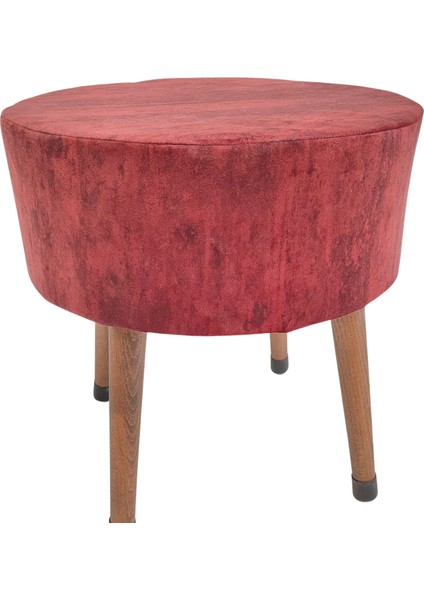 Puf Koltuk Bench Tabure – Bordo Agac Kabugu desen - Ahşap Ayaklı - Doğal Modern Stil