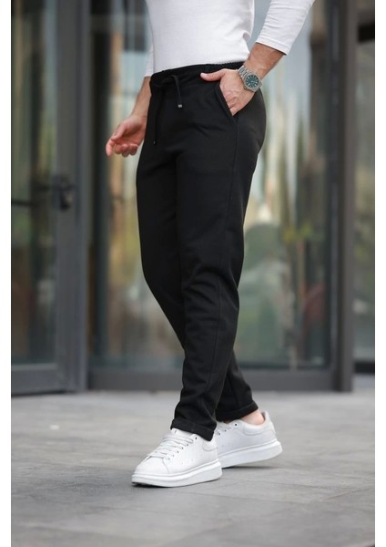 Erkek Beli Bağcıklı Duble Paça Örme Pamuklu Kumaş Jogger Pantolon