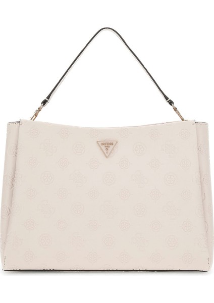 Kadın Kabartma Monogram Desenli El Çantası - Ekru