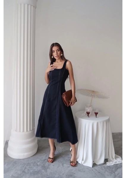 Lacivert Çift Dikişli Gabardin Elbise fiyatları