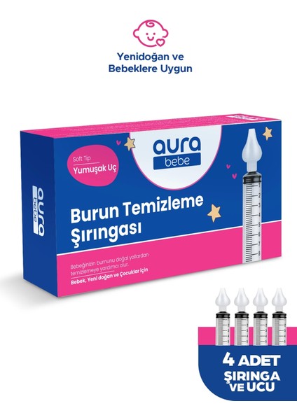 Bebek Burun Yıkama Şırıngası 4'lü Nazal Aspiratör Şırınga Temizleme Aparatı
