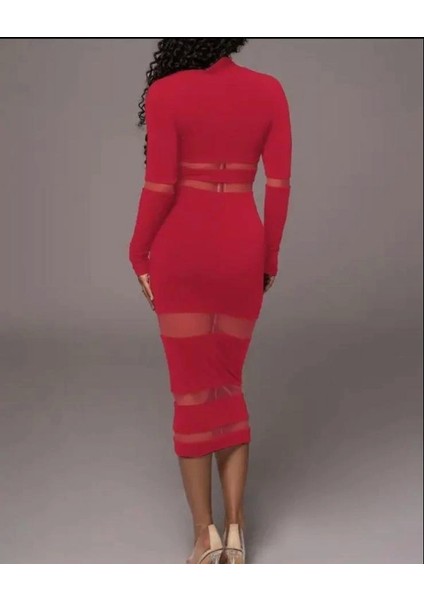 Kadın Şerit Transparan Detay Fırsat Ürün Midi Boy Elbise fiyatları