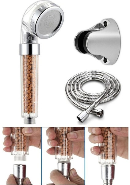 Filtreli ve Su Tasarruflu Arıtmalı Duş Başlığı Seti Boncuklu Başlık Hortum ve Mafsal Set