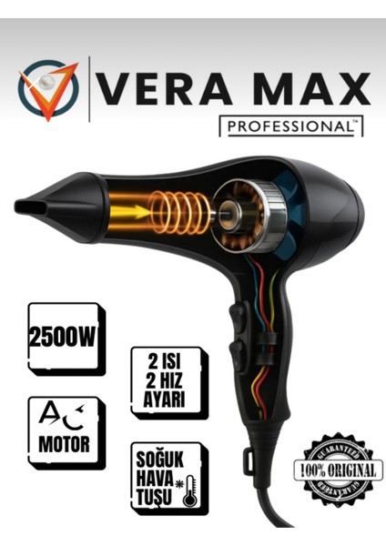 Profesyonel Kuaför Saç Kurutma & Düzleştirici Turbo Fön Makinası 2500WT fiyatları