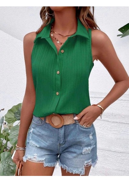 Kadın Sıfır Kol Pamela Kumaş Gömlek modelleri