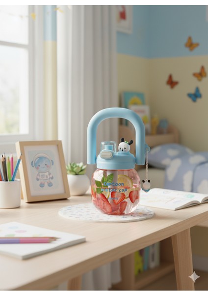 Sevimli Çocuk Suluk Mavi – Pipetli & Detoks Hazneli 500 ml Su Şişesi Anaokulu Ilkokul modelleri