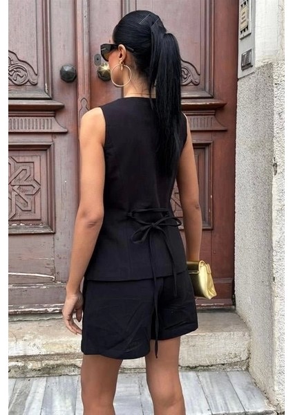 Gold Düğme Detaylı Yelek Şort Cotton Takım 10134-17 indirimleri