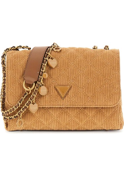 Kadın Fitilli Kadife Omuz Çantası - Kahverengi