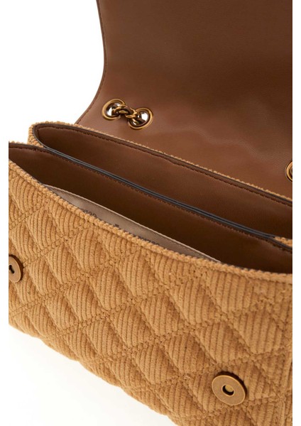 Kadın Fitilli Kadife Omuz Çantası - Kahverengi fiyatları