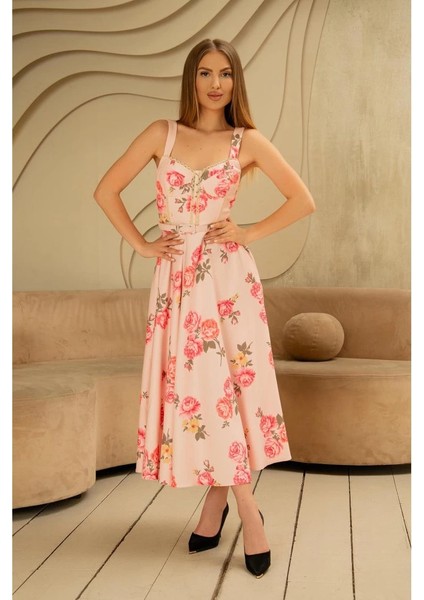 Pembe Ince Kemer Detaylı Elbise fiyatları