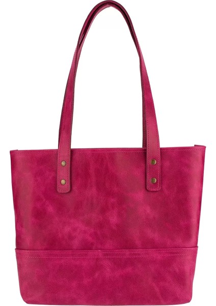 Isme Özel Tote Bag El Omuz Çantası - %100 Rainbow Deri - AC03003 - Fuşya indirimleri