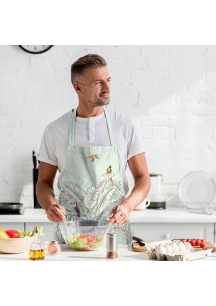 Renkli Palmiye Yaprak Detaylı Mutfak Önlüğü -Keten Kumaş, Uluslararası Yıkama ve Solmama Sertifikası modelleri