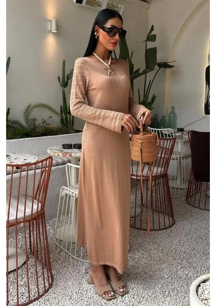 Ajur Detaylı Bisiklet Yaka Triko Elbise 2861