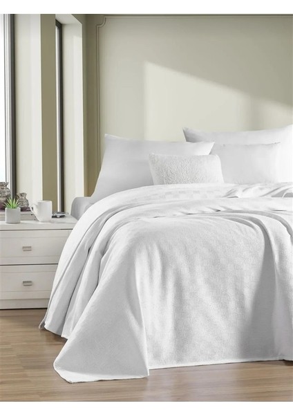 %100 Pamuk Otel Pikesi – Beyaz, Kendinden Desenli Tek Kişilik