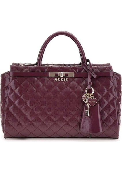 Kadın Kilit Aksesuarlı Kapitone Monogram Desenli El Çantası - Bordo