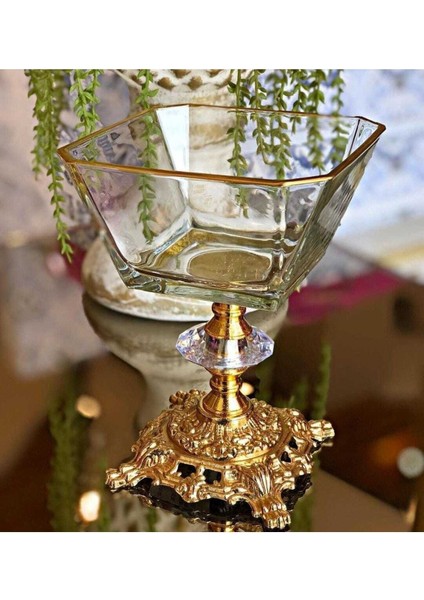 Metal Pirinç Ayaklı Cam Tatlı Dondurma Çerezlik Kase Altın 6lı