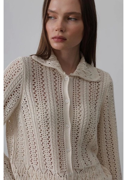 Gömlek Yaka Uzun Kol Triko - Ekru modelleri