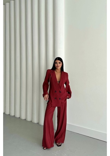 Modal 4 Düğme Astarsız Ceket - Pantolon Takım - Bordo