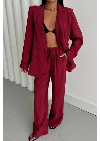 Modal 4 Düğme Astarsız Ceket - Pantolon Takım - Bordo fırsatları