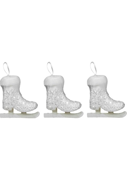 Yılbaşı Süsü Pullu 3'lü Paten Beyaz 10 cm