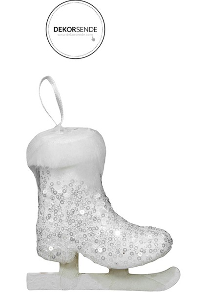 Yılbaşı Süsü Pullu 3'lü Paten Beyaz 10 cm fiyatları